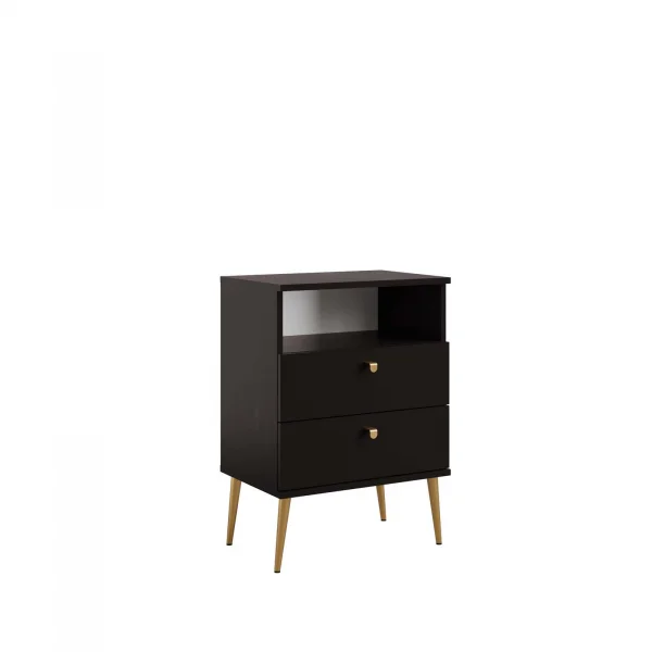 Comodino 50x70h cm 2 cassetti 1 vano a vista nero Florinda