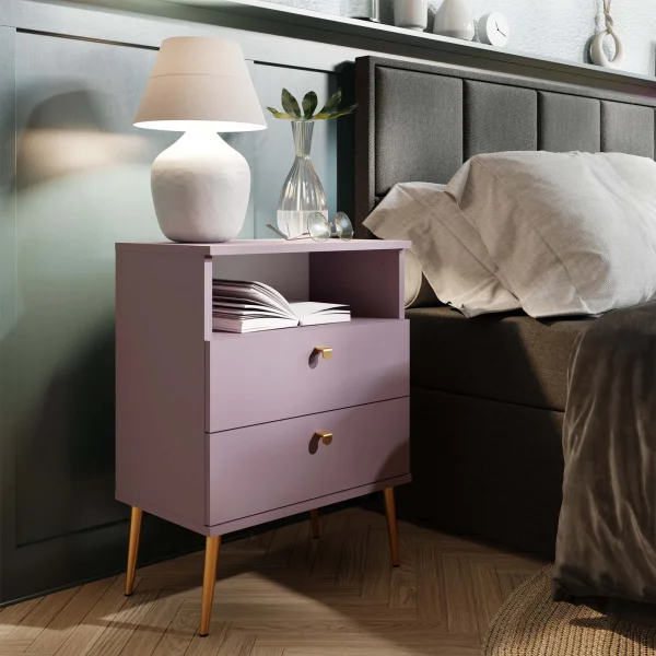 Comodino 50x70h cm 2 cassetti 1 vano a vista rosa Florinda