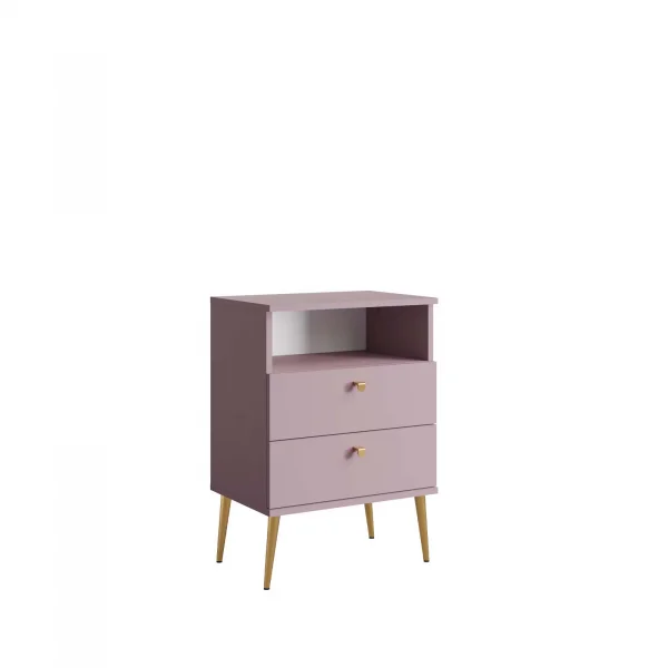 Comodino 50x70h cm 2 cassetti 1 vano a vista rosa Florinda