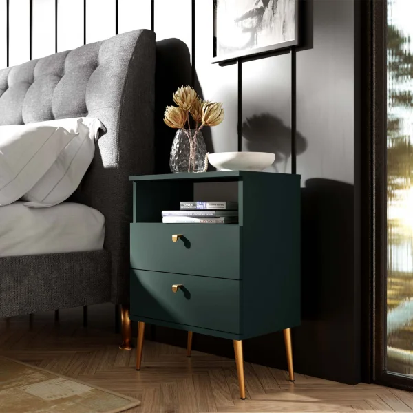 Comodino 50x70h cm 2 cassetti 1 vano a vista verde Florinda