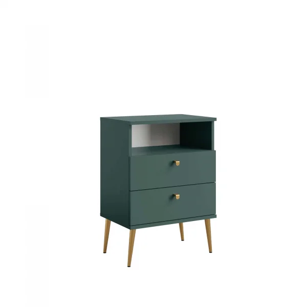 Comodino 50x70h cm 2 cassetti 1 vano a vista verde Florinda