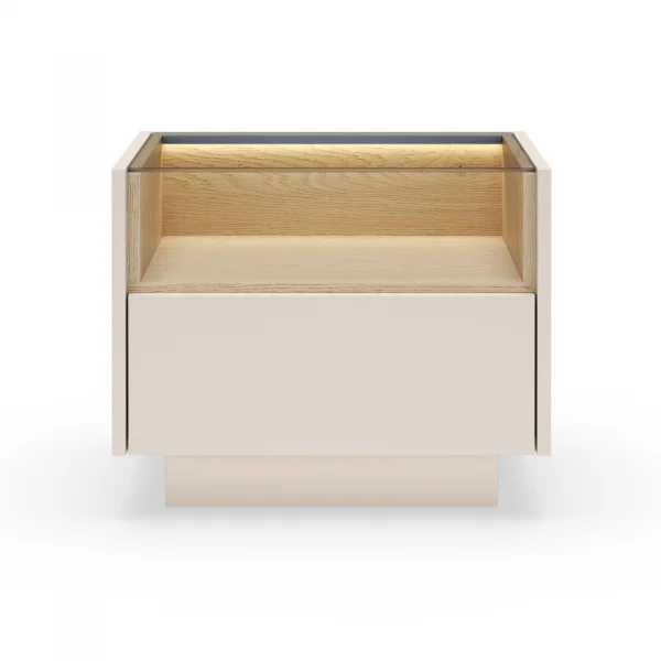 Comodino 53x43h cm con led 1 cassetto 1 ripiano a vista camera da letto beige rovere Cream