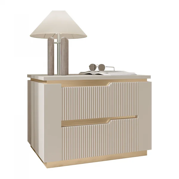 Comodino 56x42h cm 2 cassetti cannettato beige cashmere oro Gatsby