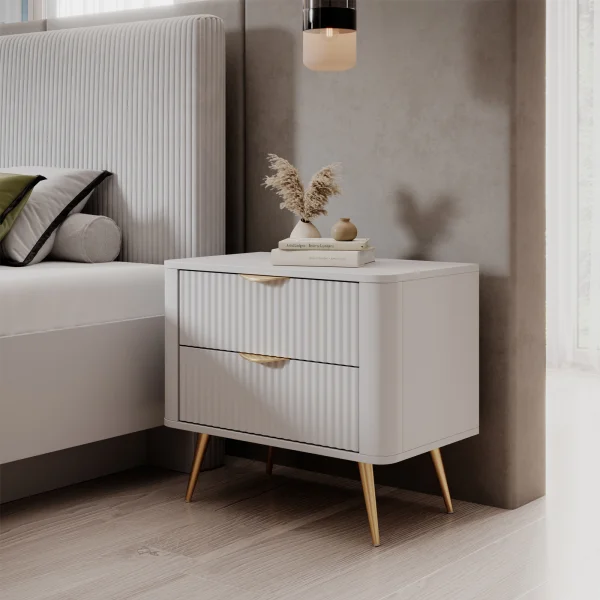 Comodino 63x55h cm 2 cassetti bianco opaco cannettato Ramis