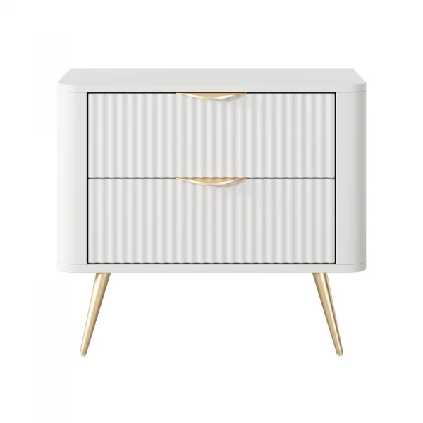 Comodino 63x55h cm 2 cassetti bianco opaco cannettato Ramis