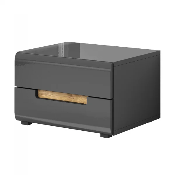 Comodino moderno 52x35h 2 cassetti antracite lucido rovere Dubai Gihome®