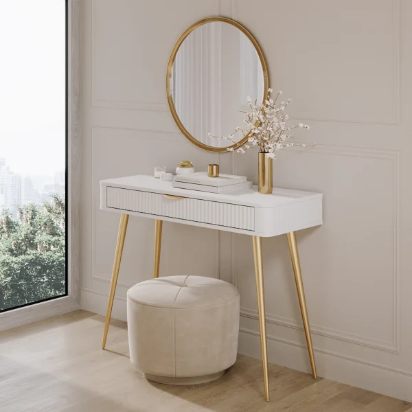 Consolle ingresso 100x78h cm 1 cassetto bianco opaco cannettato Ramis
