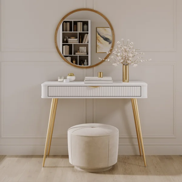 Consolle ingresso 100x78h cm 1 cassetto bianco opaco cannettato Ramis