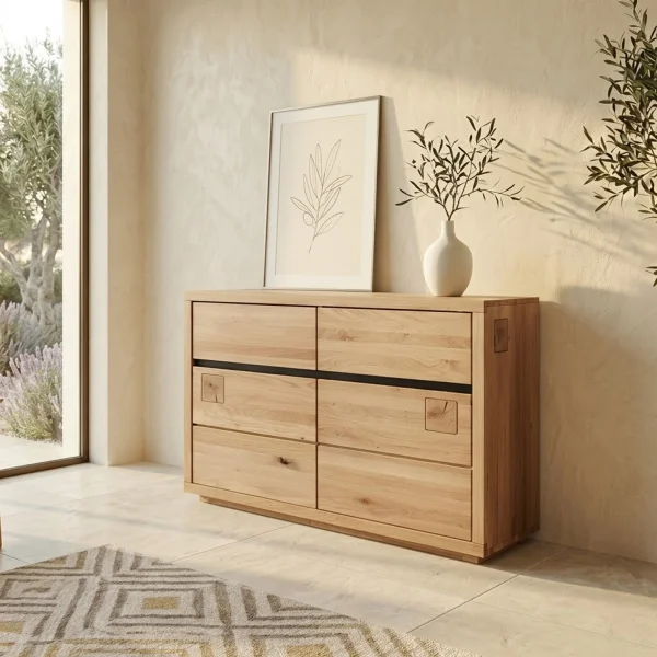 Credenza 120x85h cm 2 ante 2 cassetti legno massello rovere Tarselia