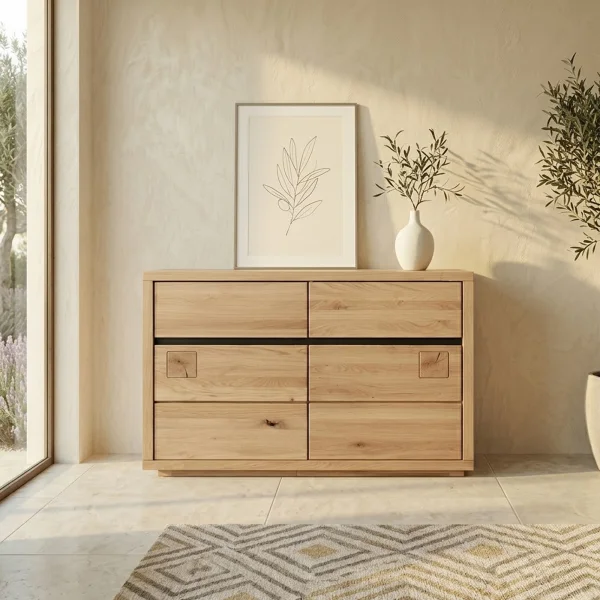 Credenza 120x85h cm 2 ante 2 cassetti legno massello rovere Tarselia