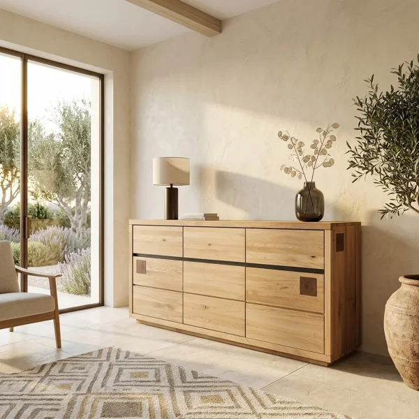Credenza 175x85h cm 3 ante 3 cassetti legno massello rovere Tarselia