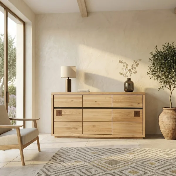 Credenza 175x85h cm 3 ante 3 cassetti legno massello rovere Tarselia