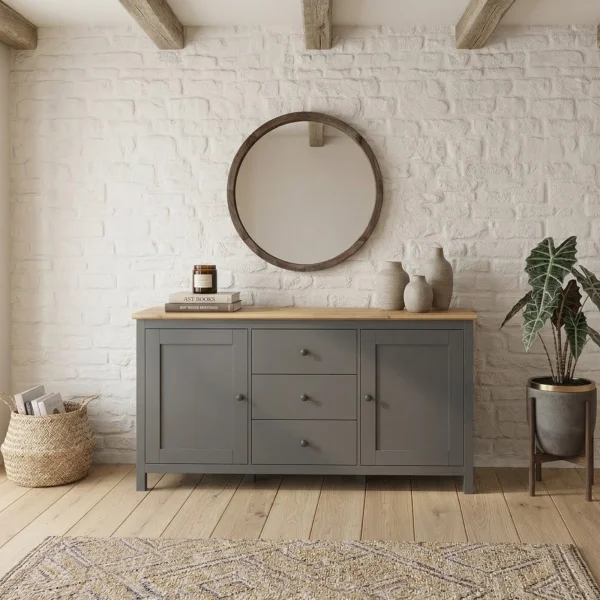 Credenza 186x96h cm scandinava 2 ante 3 cassetti grigio grafite rovere Holga