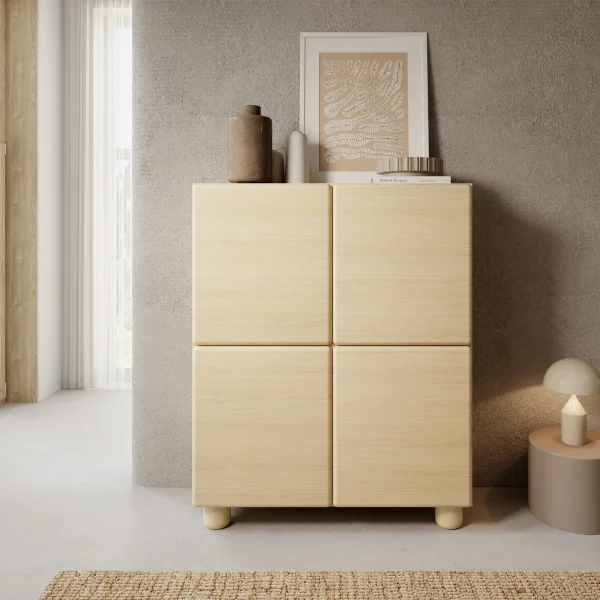 Credenza alta 100x125h cm 4 ante soggiorno rovere chiaro Mellow