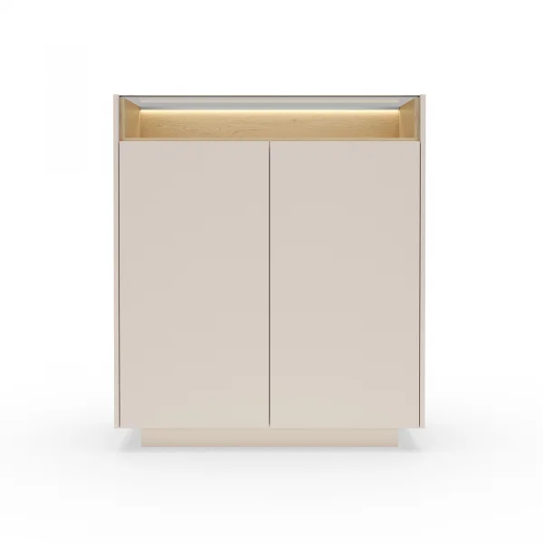 Credenza alta 103x119h cm con led 2 ante 1 ripiano a vista soggiorno beige rovere Cream