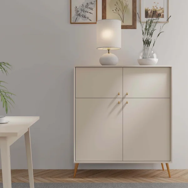 Credenza alta 105x122h cm 4 ante moderna beige cashmere Carly