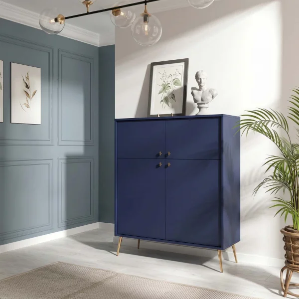 Credenza alta 105x122h cm 4 ante moderna blu navy Carly