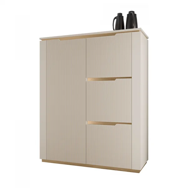 Credenza alta 106x131h cm 4 ante cannettato beige cashmere oro Gatsby