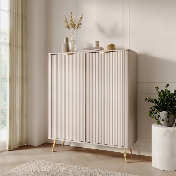 Credenza alta 113x134h cm 2 ante soggiorno beige cannettato Ramis