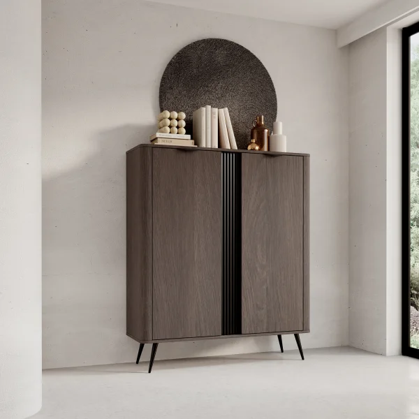 Credenza alta 113x134h cm 2 ante soggiorno wengè nero Vesper