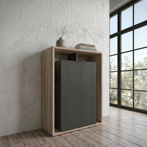 Credenza alta 85x116hcm 1 anta e vani a vista cannettato rovere nero Savona