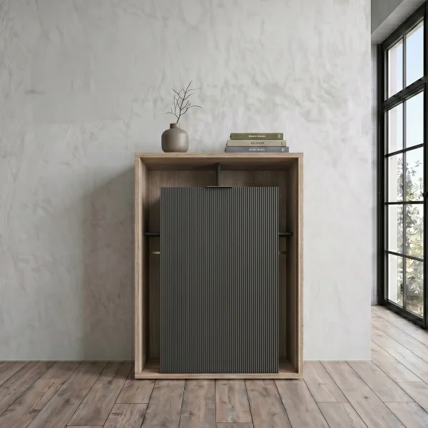 Credenza alta 85x116hcm 1 anta e vani a vista cannettato rovere nero Savona