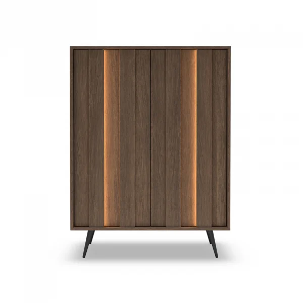 Credenza alta 94x126h cm con led 2 ante soggiorno noce Bois