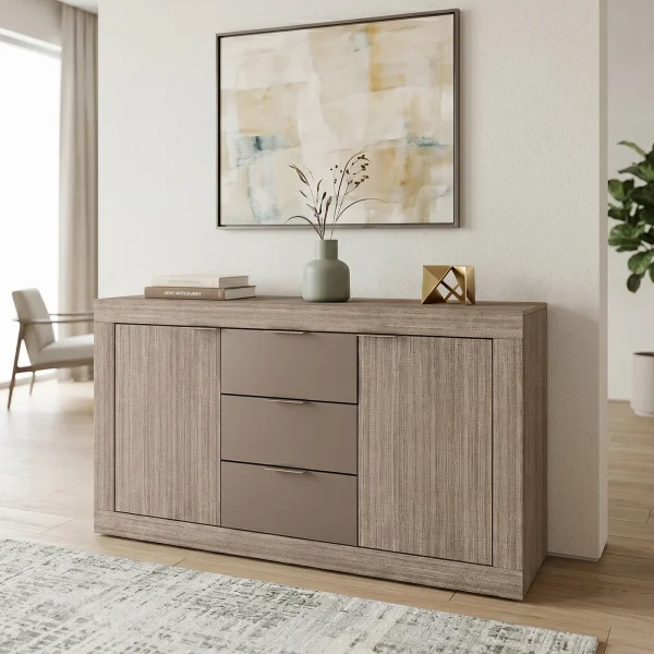 Credenza multiuso 138x81h cm 2 ante con 3 cassetti rovere scuro marrone Matera