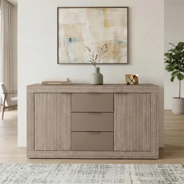 Credenza multiuso 138x81h cm 2 ante con 3 cassetti rovere scuro marrone Matera