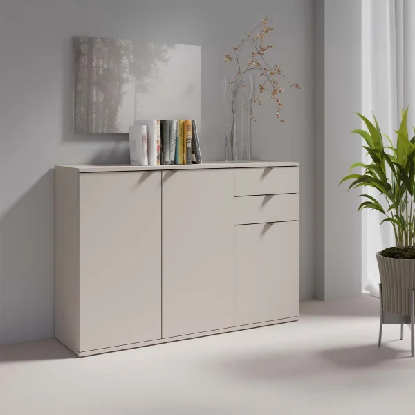 Credenza multiuso ingresso 120x84h cm 3 ante 2 cassetti beige cashmere Ragusa