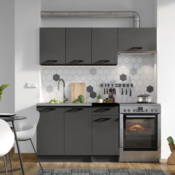 Cucina lineare 180cm completa componibile moderna antracite Dalia