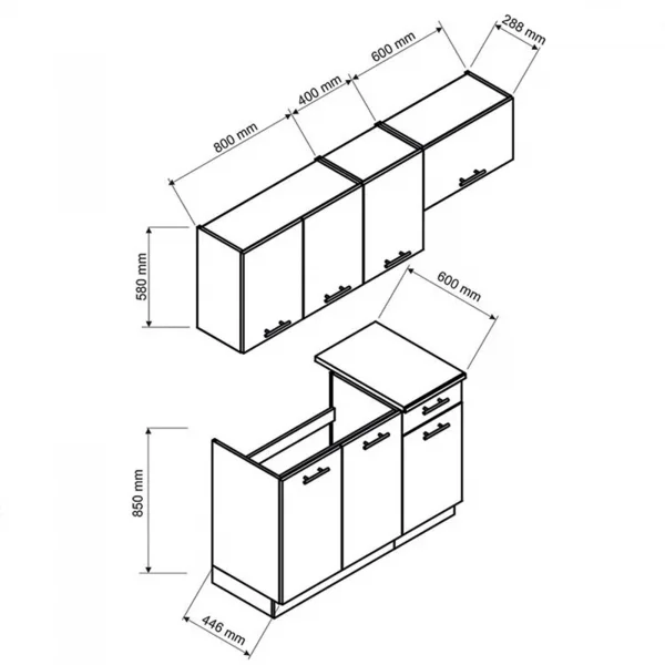 Cucina lineare 180cm completa componibile moderna antracite Dalia