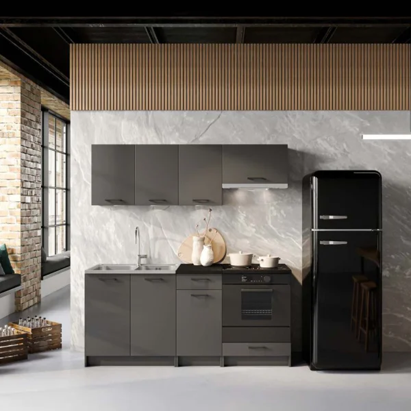 Cucina lineare 180cm completa componibile moderna con vano forno antracite Dalia