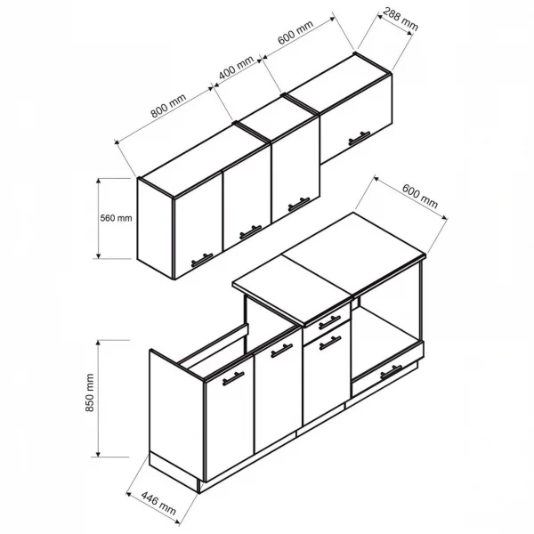 Cucina lineare 180cm completa componibile moderna con vano forno antracite Dalia