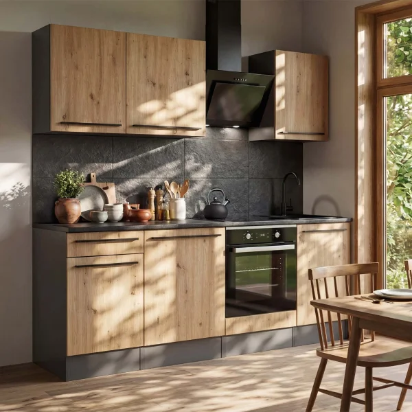 Cucina lineare 220cm completa componibile moderna rovere antracite Dakota