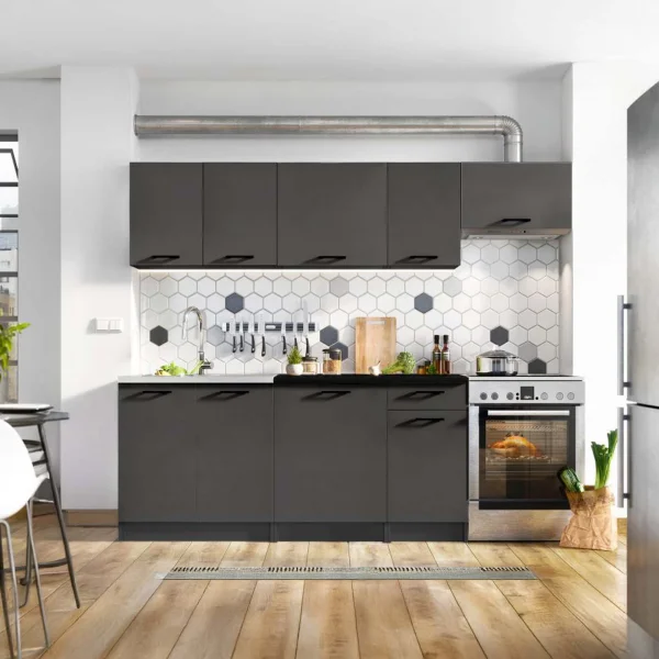 Cucina lineare 240cm completa componibile moderna antracite Dalia
