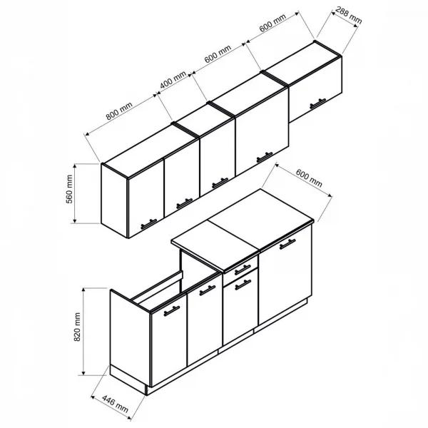 Cucina lineare 240cm completa componibile moderna antracite Dalia