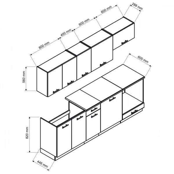 Cucina lineare 240cm completa componibile moderna con vano forno antracite Dalia