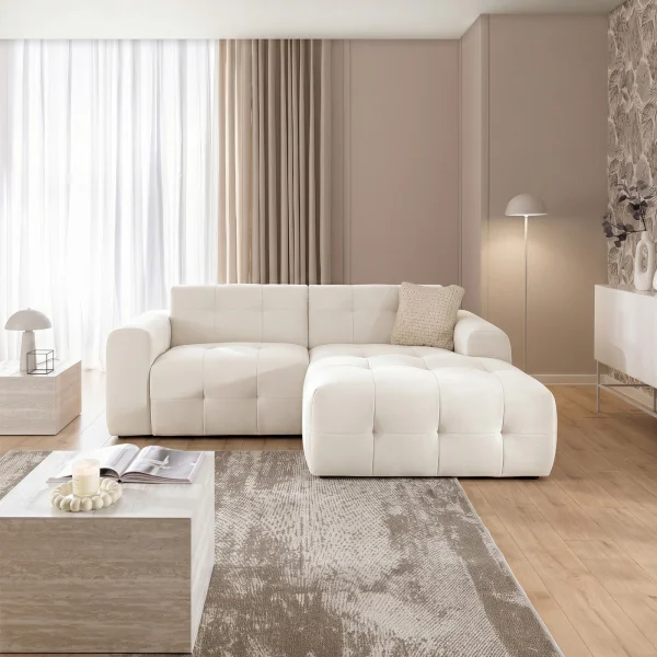 Divano angolare destro 234x161cm tessuto vellutato bianco Horizon