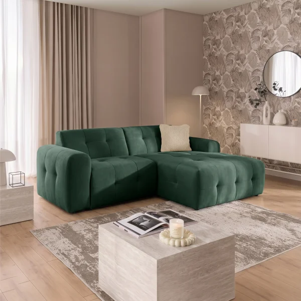 Divano angolare destro 234x161cm tessuto vellutato verde Horizon