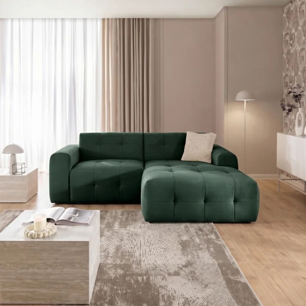 Divano angolare destro 234x161cm tessuto vellutato verde Horizon