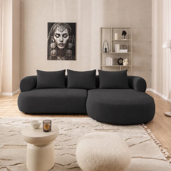 Divano angolare destro 256x156cm tessuto vellutato antracite Abbraccio