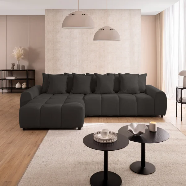 Divano angolare reversibile 306x180cm tessuto antracite Flexy