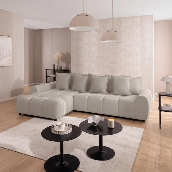 Divano angolare reversibile 306x180cm tessuto beige Flexy