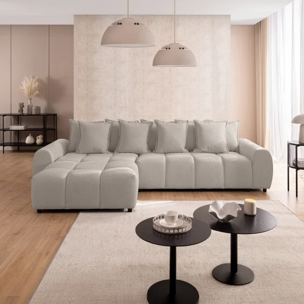 Divano angolare reversibile 306x180cm tessuto beige Flexy