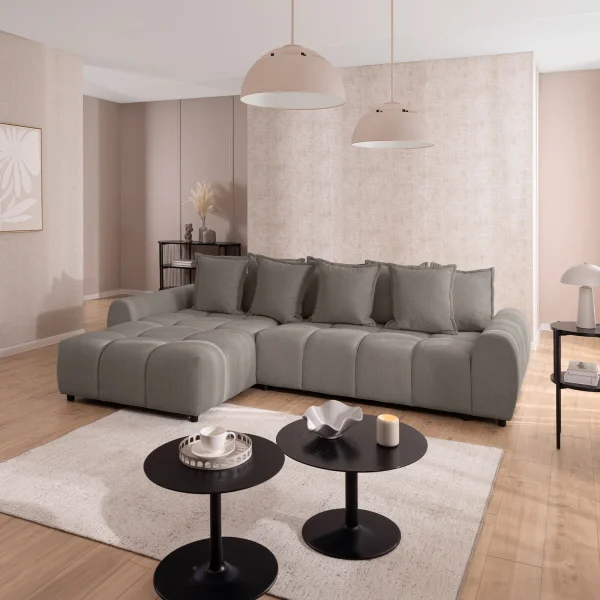 Divano angolare reversibile 306x180cm tessuto grigio chiaro Flexy