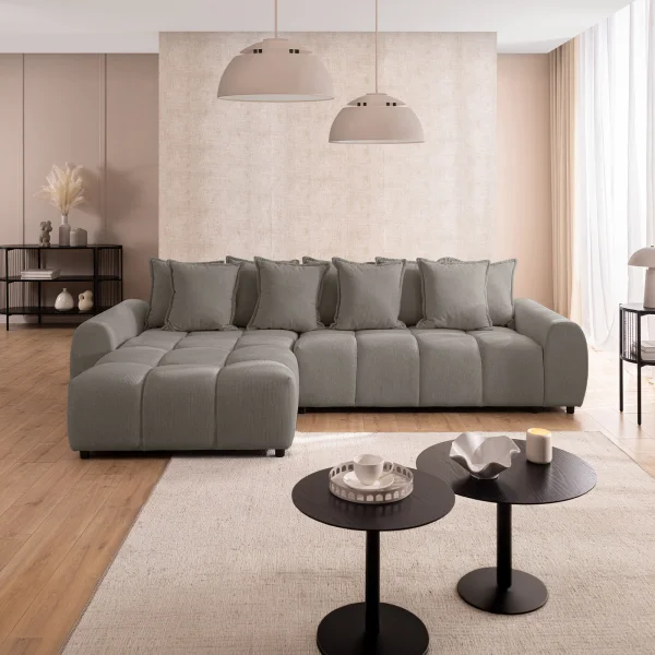 Divano angolare reversibile 306x180cm tessuto grigio chiaro Flexy
