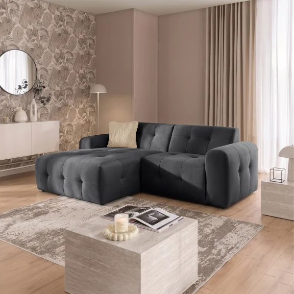 Divano angolare sinistro 234x161cm tessuto vellutato antracite Horizon