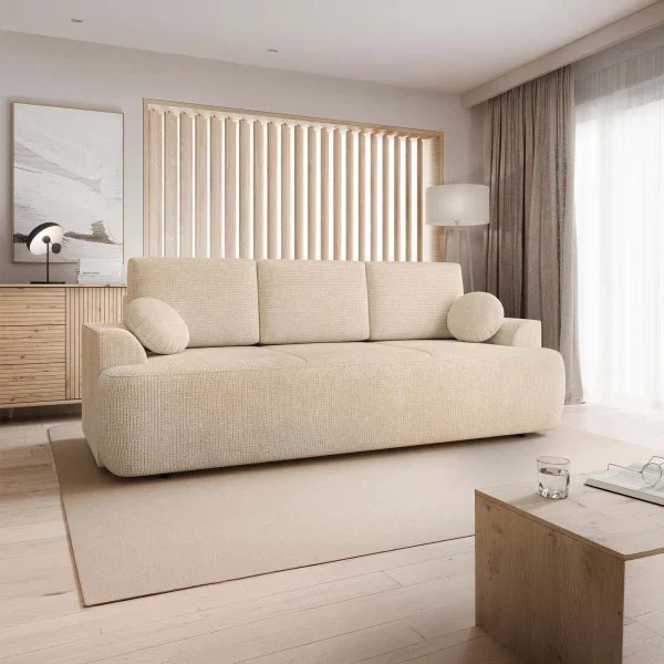 Divano letto 3 posti 248x110cm con contenitore beige cashmere Novera