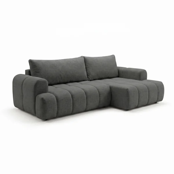 Divano letto angolare destro 265x149cm contenitore tessuto antracite Harmony